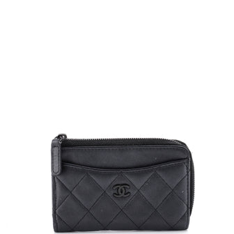 Chanel So Black Zip Around Card Holder Quilted Lambskin