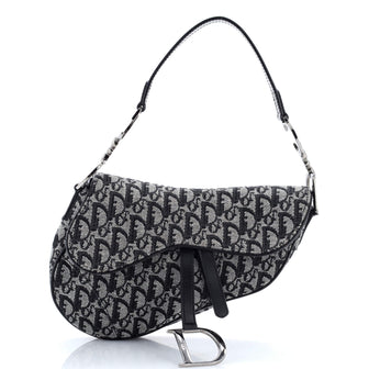 Christian Dior Vintage Saddle Bag Diorissimo Canvas Medium