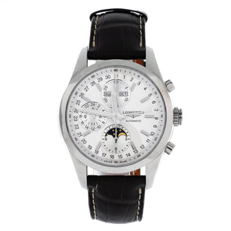 Longines Conquest Classic Moonphase Chronograph Automatic Watch Stainless Steel and Alligator 42