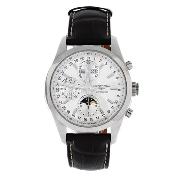 Longines Conquest Classic Moonphase Chronograph Automatic Watch Stainless Steel and Alligator 42