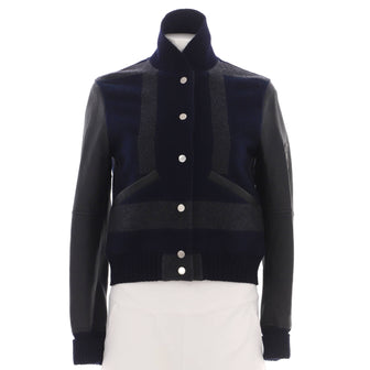 Hermes Women's Colorblock Bomber Jacket Leather with Cashmere Blend