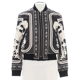Hermes Women's Zip Bomber Jacket Printed Silk