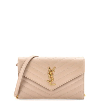 Saint Laurent Classic Monogram Wallet on Chain Matelasse Chevron Leather Small