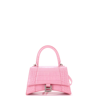 Balenciaga Hourglass Top Handle Bag Crocodile Embossed Leather Small