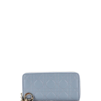 Christian Dior Lady Dior Zip Around Wallet Cannage Quilt Lambskin Long