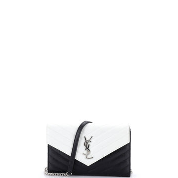 Saint Laurent Classic Monogram Wallet on Chain Matelasse Chevron Leather Small