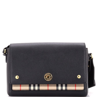 Burberry Note Crossbody Bag Leather with Vintage Check Canvas Medium