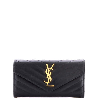 Saint Laurent Classic Monogram Flap Wallet Matelasse Chevron Leather Large