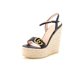 Gucci Women's GG Marmont Wedge Espadrille Sandals Leather
