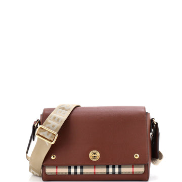 Burberry Note Crossbody Bag Leather with Vintage Check Canvas Medium