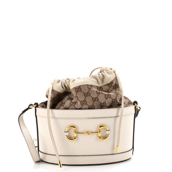 Gucci Horsebit 1955 Bucket Crossbody Bag Leather and GG Canvas Small