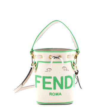 Fendi Logo Mon Tresor Bucket Bag Embroidered Canvas Mini
