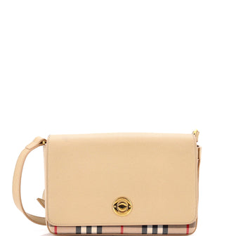 Burberry Note Crossbody Bag Leather with Vintage Check Canvas Mini