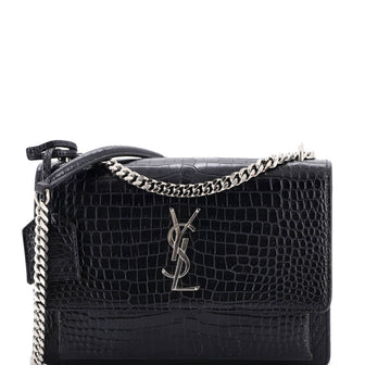 Saint Laurent Sunset Crossbody Bag Crocodile Embossed Leather Medium