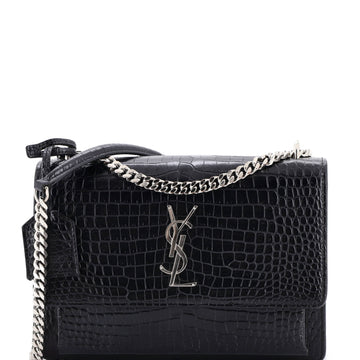 Saint Laurent Sunset Crossbody Bag Crocodile Embossed Leather Medium