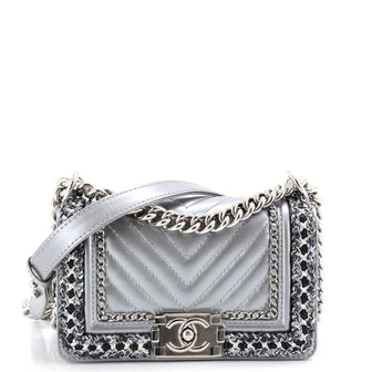 Chanel Jacket Boy Flap Bag Chevron Calfskin with Tweed Small