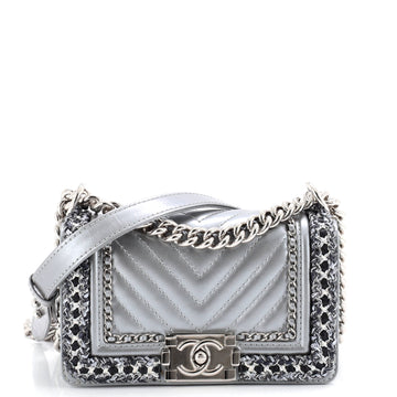 Chanel Jacket Boy Flap Bag Chevron Calfskin with Tweed Small