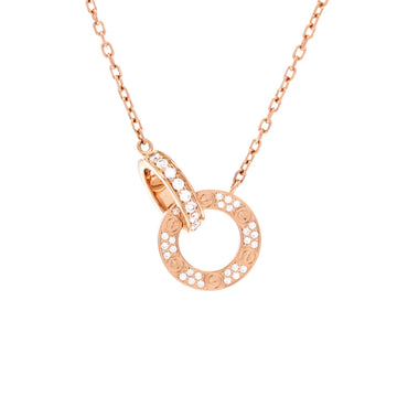 Cartier Love Interlocking Pave Necklace 18K Rose Gold and Diamonds