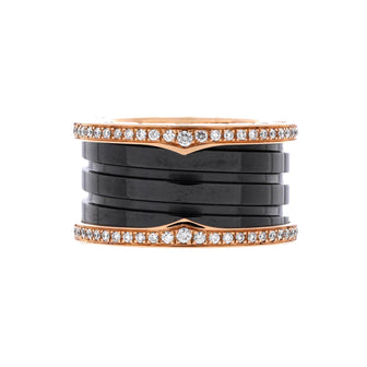 Bvlgari B.Zero1 Three Band Ring 18K Rose Gold and Ceramic with Diamonds