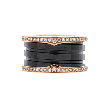 Bvlgari B.Zero1 Three Band Ring 18K Rose Gold and Ceramic with Diamonds