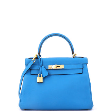Hermes Kelly Handbag Blue Togo with Gold Hardware 28