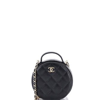 Chanel Handle with Care Round Vanity Case with Chain Quilted Caviar Small