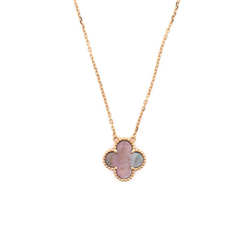 Van Cleef & Arpels Vintage Alhambra Pendant Necklace 18K Rose Gold and Grey Mother of Pearl