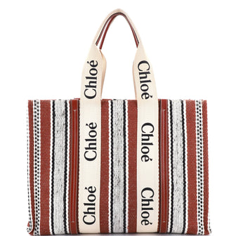 Chloe Woody Tote Striped Linen Large