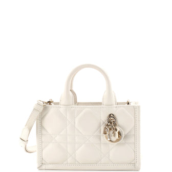 Christian Dior Book Tote with Strap Macrocannage Quilt Calfskin Mini
