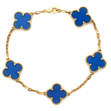 Van Cleef & Arpels Vintage Alhambra 5 Motifs Bracelet 18K Yellow Gold and Agate