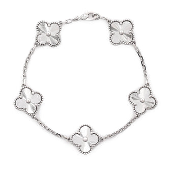 Van Cleef & Arpels Vintage Alhambra 5 Motifs Bracelet Guilloche 18K White Gold