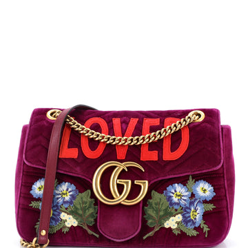 Gucci GG Marmont Flap Bag Embroidered Matelasse Velvet Medium