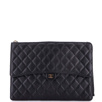 Chanel Flap Zip Clutch Quilted Caviar Large