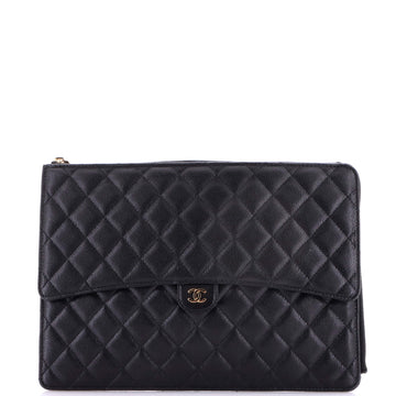 Chanel Flap Zip Clutch Quilted Caviar Large