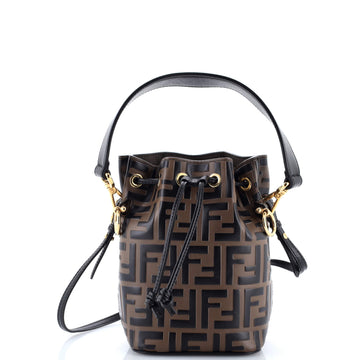 Fendi Mon Tresor Bucket Bag Zucca Embossed Leather Mini