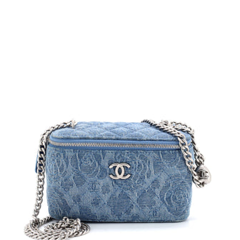 Chanel Sweet Heart Vanity Case with Chain Quilted Camellia Denim Small