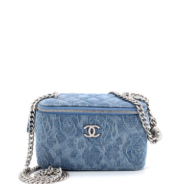 Chanel Sweet Heart Vanity Case with Chain Quilted Camellia Denim Small