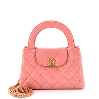 Chanel Kelly Top Handle Shopping Bag Quilted Shiny Aged Calfskin Mini