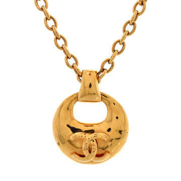 Chanel Vintage CC Round Cut-Out Pendant Necklace Metal