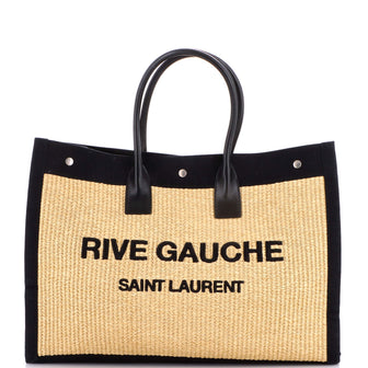 Saint Laurent Rive Gauche Shopper Tote Raffia with Canvas Large