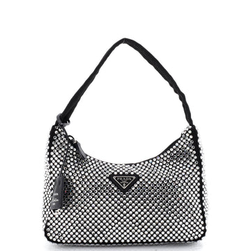 Prada Re-Edition 2000 Hobo Crystal Embellished Satin Mini