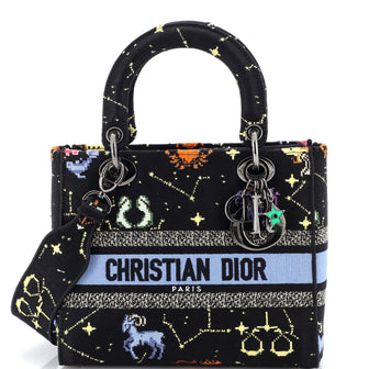 Christian Dior Lady D-Lite Bag Embroidered Canvas Medium