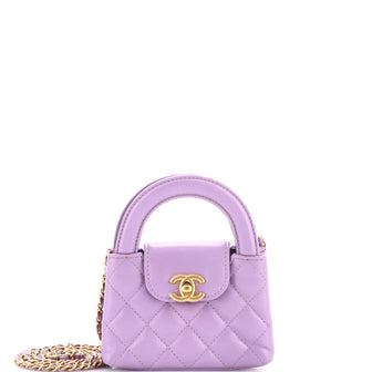 Chanel Kelly Top Handle Shopping Bag Quilted Shiny Aged Calfskin Nano