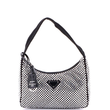 Prada Re-Edition 2000 Hobo Crystal Embellished Satin Mini
