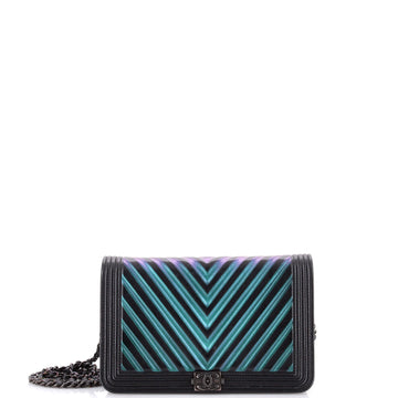 Chanel Boy Wallet on Chain Chevron Painted Calfskin