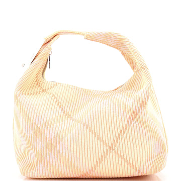 Burberry Peg Handle Bag Knit Check Fabric Medium