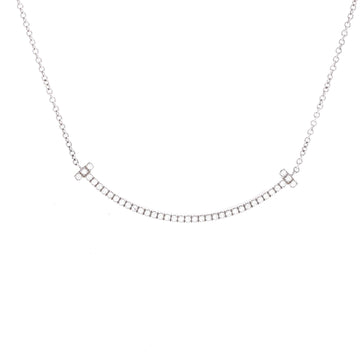 Tiffany & Co. T Smile Pendant Necklace 18K White Gold with Diamonds Small