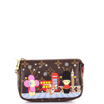 Louis Vuitton Pochette Accessoires Limited Edition Vivienne Xmas Monogram Canvas Mini