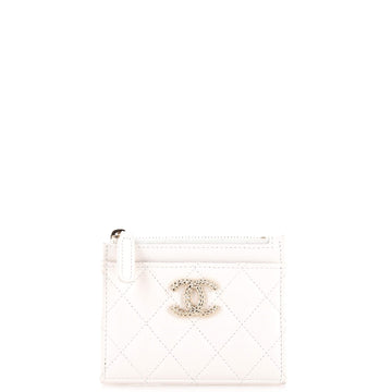 Chanel Textured CC Square Zip Card Holder Quilted Caviar