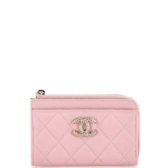Chanel Textured CC Zip Around Card Holder Quilted Caviar